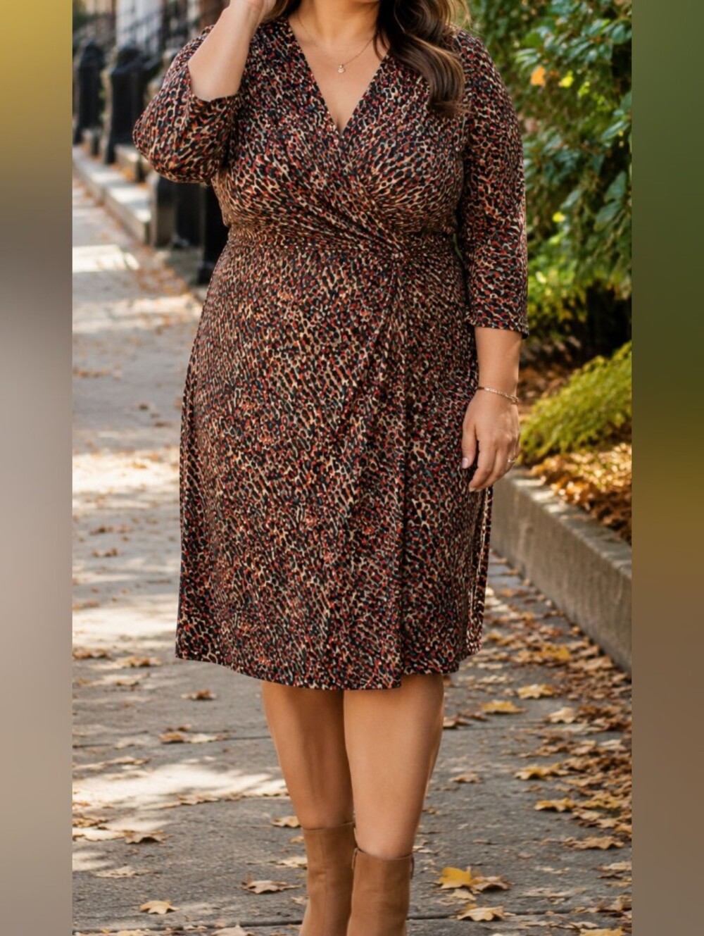 EDIT by Jeanne Beker Multicolor Abstract Faux Wrap 3/4 Sleeve Midi Dress Fall